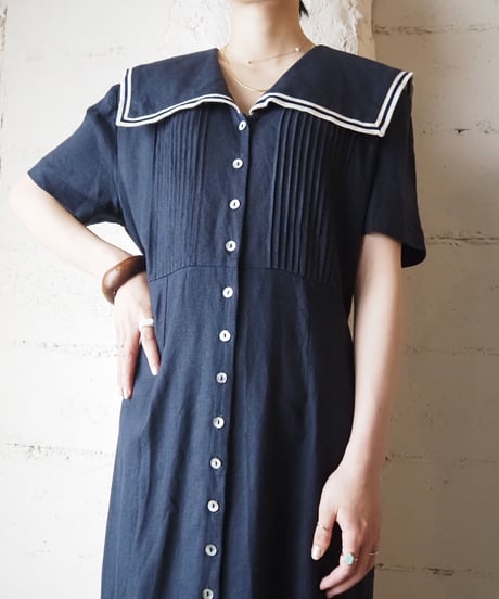 Sailor Collar Linen Dress NV