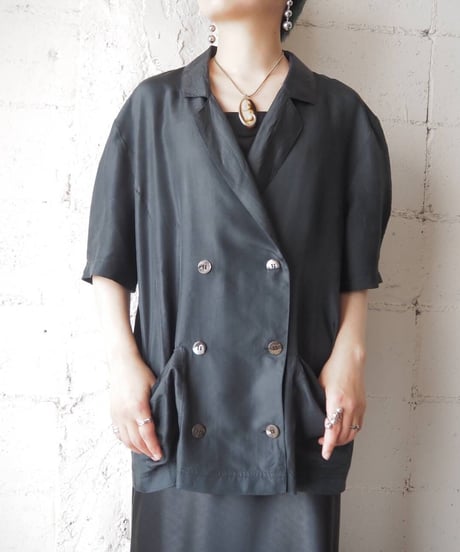 Double Breasted Short Sleeve Shirt Jacket BK