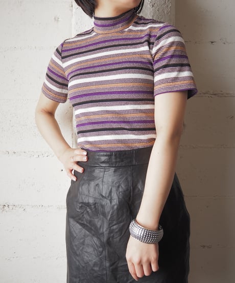 1970's Multi Color Stripe Mock Neck Cutsewn PURBE