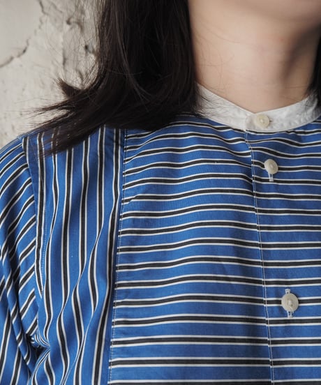 POLO Ralph Lauren Striped Band Collar Tunic Shirt BLWHBK