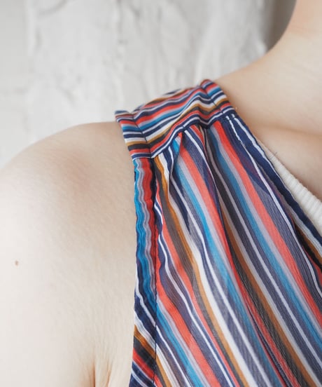 Sleeveless Cache-coeur Stripe Blouse RE BL