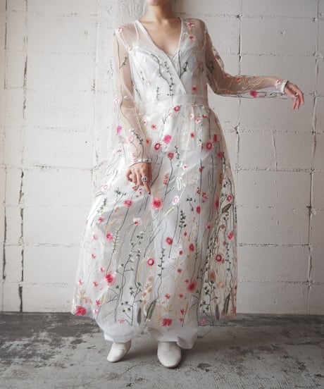 Flower Embroidery Tulle Dress WH