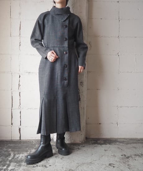 1970-80's EKLEKTIC Turnover Collar Asymmetric Dress DGR