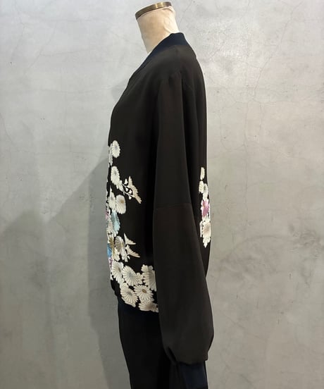 Flower Embroidery Zipup Blouson BK