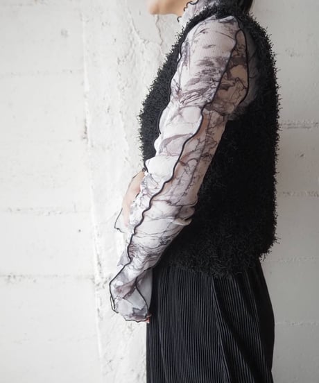Cropped Shaggy Knit Vest BK