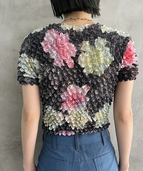 Pattern Design Popcorn Short Sleeve Blouse GRPI