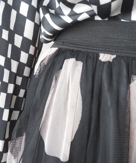 Dot Pattern Tulle Skirt BK WH