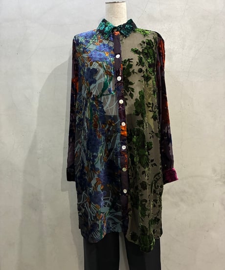 Opal Velour Multi Color Floral Sheer Shirt GN PUR