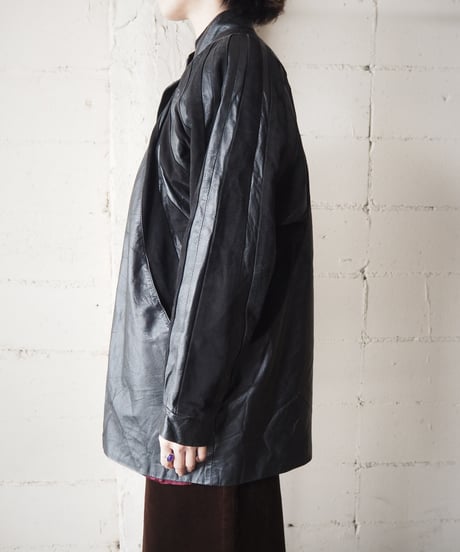 Shoulder Design Dolman Leater Jacket BK