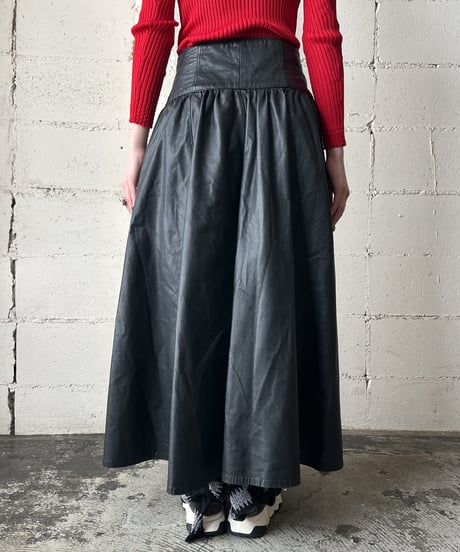 Front Button Leather Skirt BK