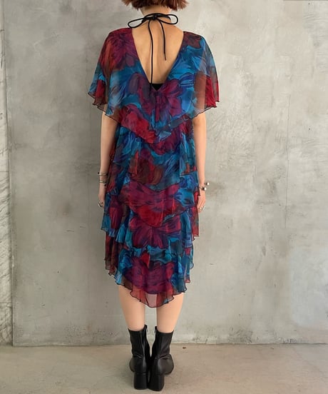 Flower Pattern Tiered Dress BLRD