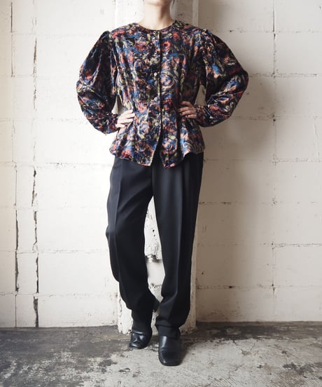 Flower Pattern Velour Cardigan BKREOR