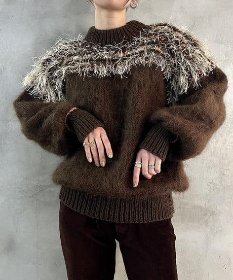 Shaggy Lame Design Mohair Mock Neck Knit BRPI