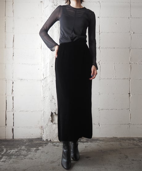 Velvet Tight Long Skirt BK