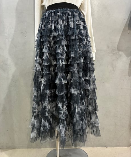 Tie-Die Tulle Tiered Skirt BK WH