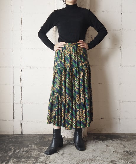 Stripe × Small Pattern Tiered Skirt NVGN