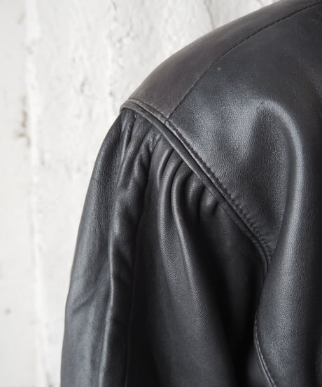 Collarless Puff Sleeve Leather Jacket BK