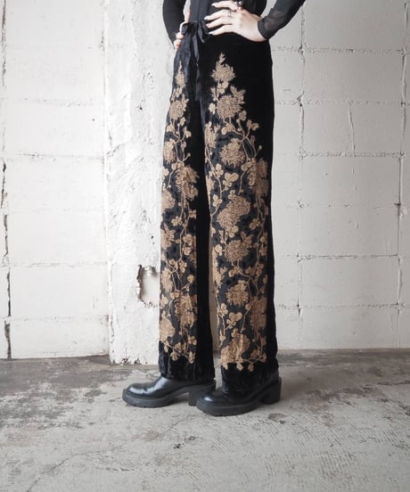 Flower Print Velour×Sheer Pants BKBE