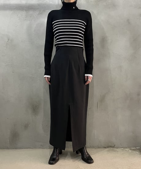 LAUREN Rib Knit Turtle Neck Border BKWH