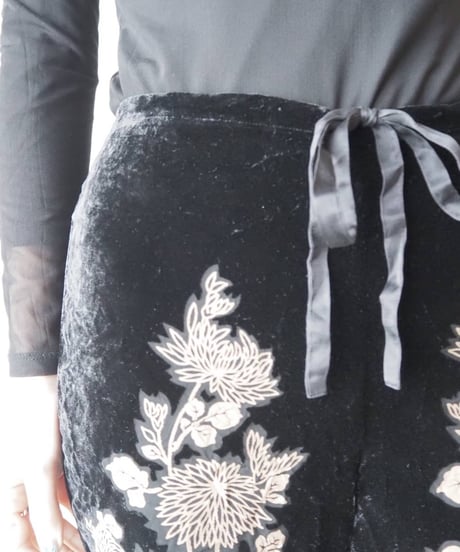 Flower Print Velour×Sheer Pants BKBE