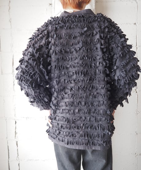 Collarless Fringe Jacket BK