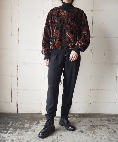 Botanical Pattern Velour Zipup Jacket BKPI