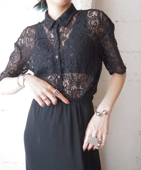 Short Sleeve Lace Shirt BK