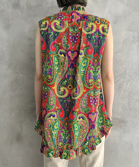 Psychedelic Pattern Frill No Sleeve Blouse REGN