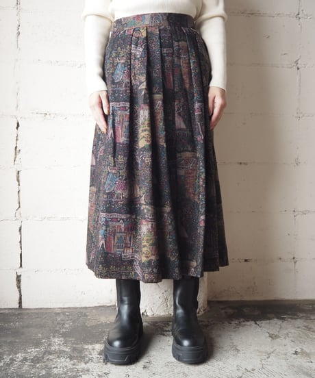 Tyrolean Pattern Flared Skirt BK