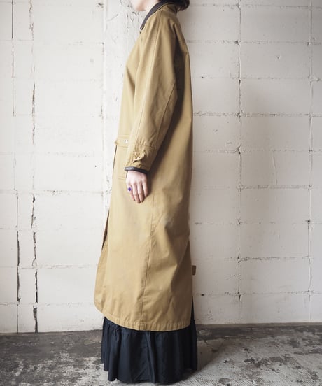 Leather Collar Cotton Long Coat CM