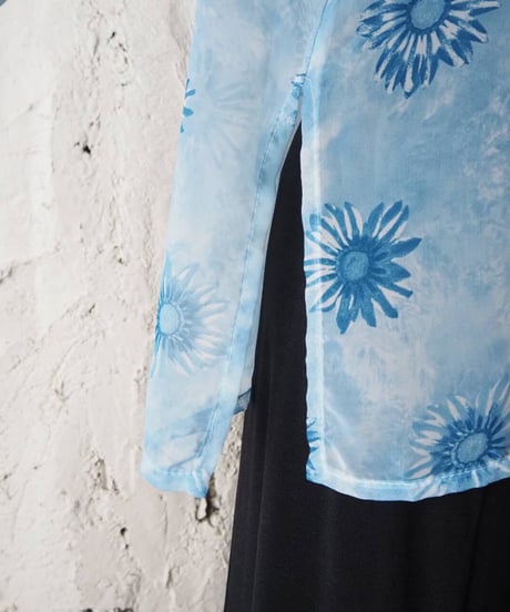 Long Sleeve Flower Pattern Sheer Shirt LBL