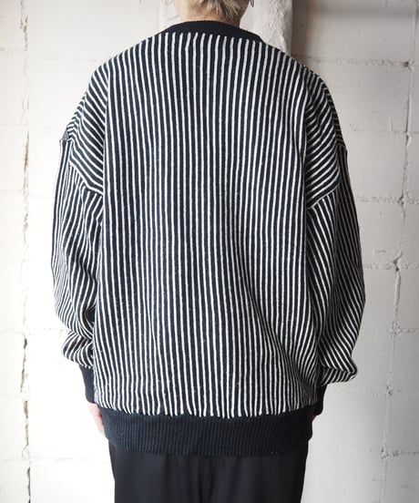 Stripe Leather Switching Knit BKWH