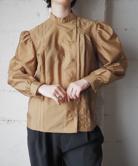 1970-80's Euro Handmade Stand Collar Tuck Blouse YE