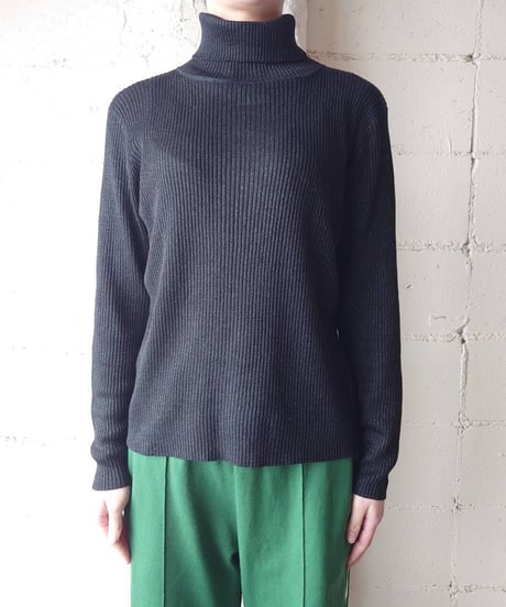 Lame Mix Rib Turtle Neck Knit BK