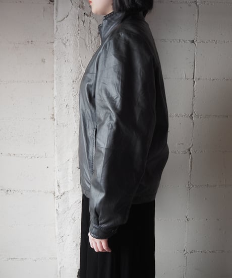 Stand Collar Zipup Leather Jacket BK