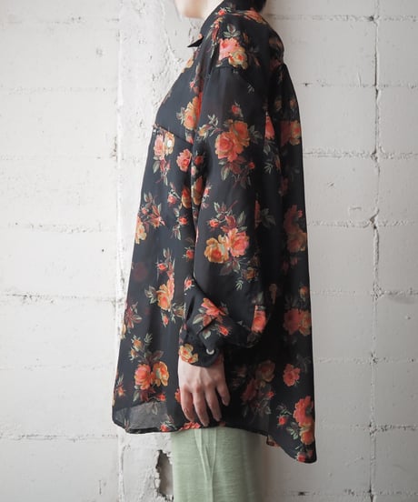 GUESS L/S Flower Pattern Sheer Shirt BKPI