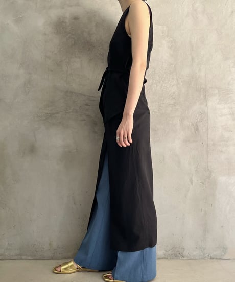 Design Belted No Sleeve Belted Dress BK