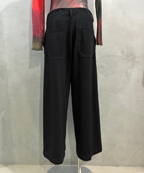 White Stitch Wide Pants BK