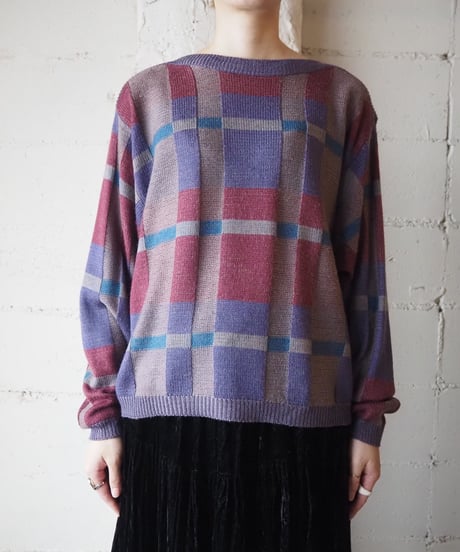 Panel Pattern Boat Neck Knit PUR