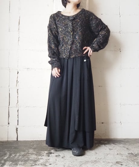 Mix Color Collarless Knit Cardigan BKGN