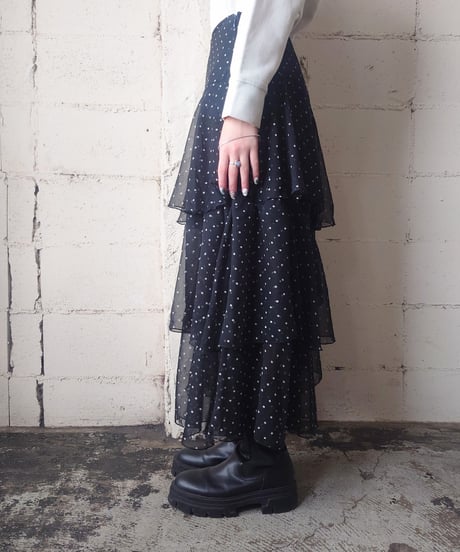 Sheer Dot Tiered Skirt BKWH
