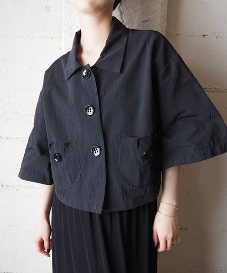 Big Button Nylon Short Jacket BK
