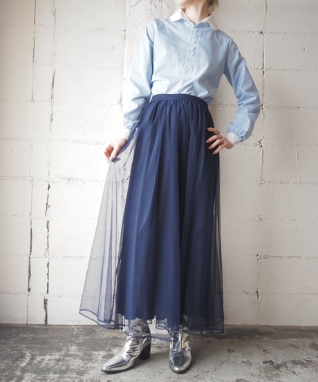 1970's Euro Round Collar Stripe Shirt BLWH