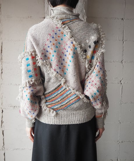 Dolman Sleeve Fringe Colorful Sweater GR