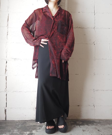 Lame × Sheer Open Collar Shirt RE