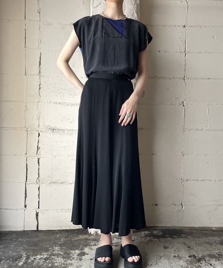 1980's Front Design Bicolor Blouse BK PUR