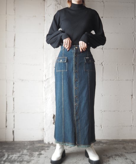 Front Button Denim Tight Skirt NV