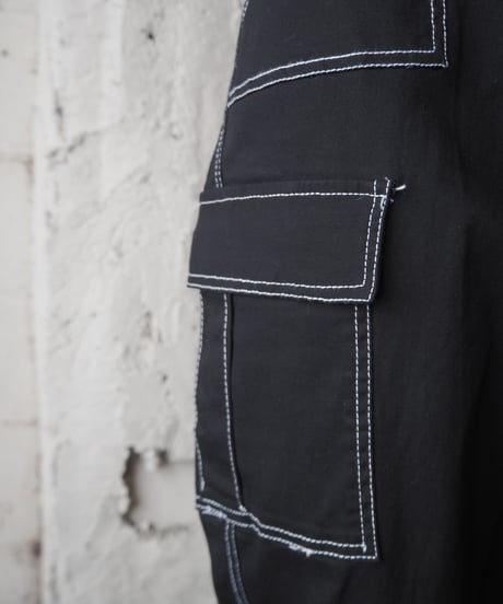 White Stitch Cargo Pants BK