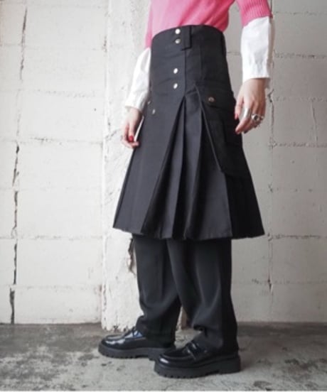 DNKE Side Pocket Pleats Wrap Skirt BK