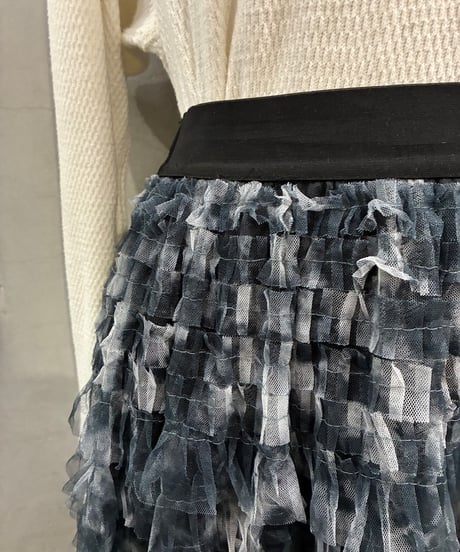 Tie-Die Tulle Tiered Skirt BK WH